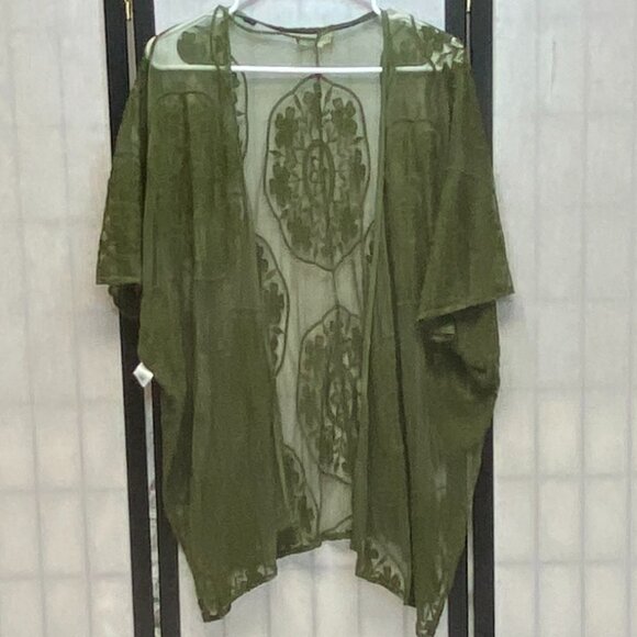 Maurices Short Sleeve All Lace Embroidery Open Front Split Side Cardigan Kimono - Picture 5 of 14